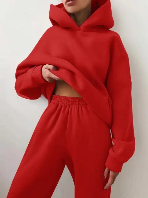 Dame Komfortabelt Hoodie Sæt Med Bukser