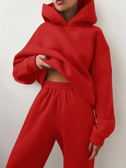 Dame Komfortabelt Hoodie Sæt Med Bukser