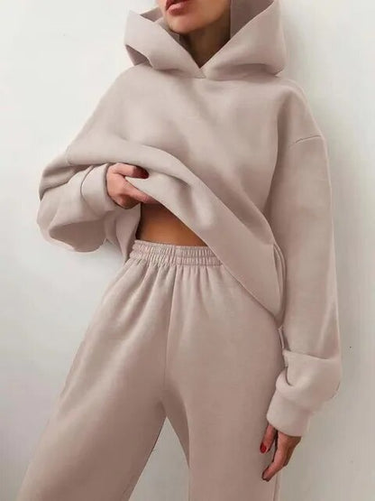 Dame Komfortabelt Hoodie Sæt Med Bukser