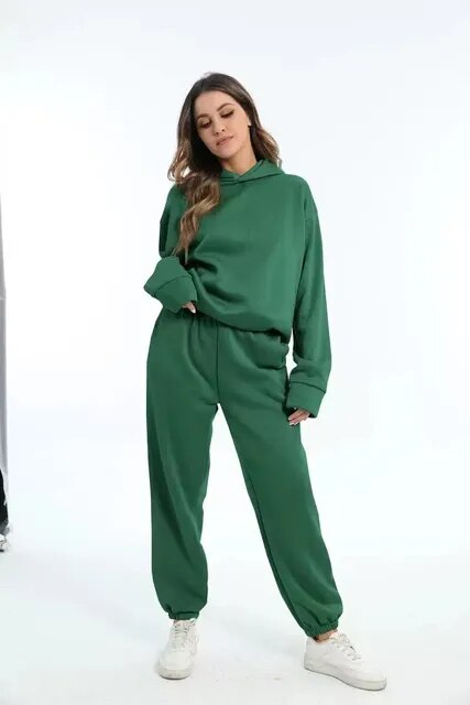 Dame Komfortabelt Hoodie Sæt Med Bukser