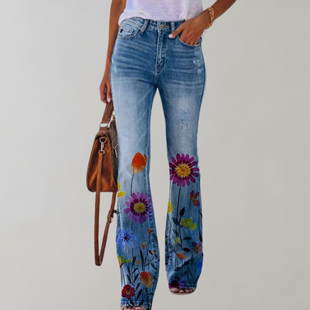 Jeans med Vide Ben og Blomstermønster
