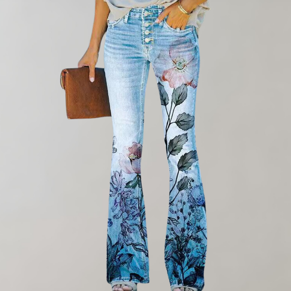 Jeans med Vide Ben og Blomstermønster