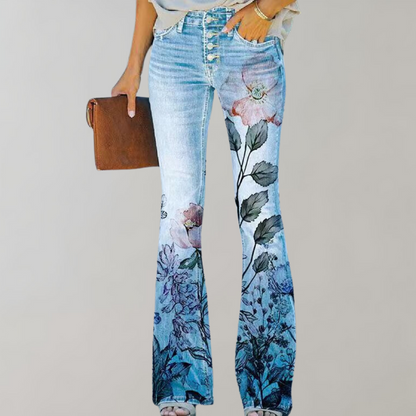 Jeans med Vide Ben og Blomstermønster