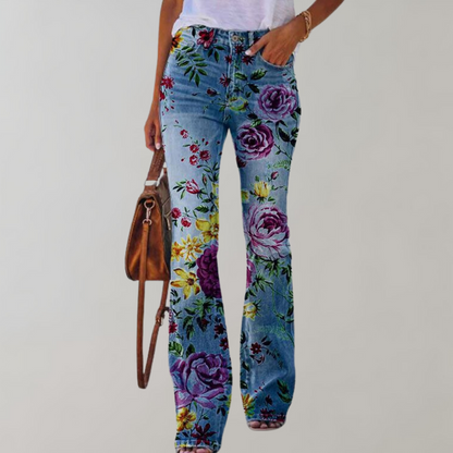 Jeans med Vide Ben og Blomstermønster