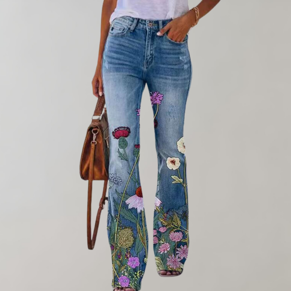 Jeans med Vide Ben og Blomstermønster