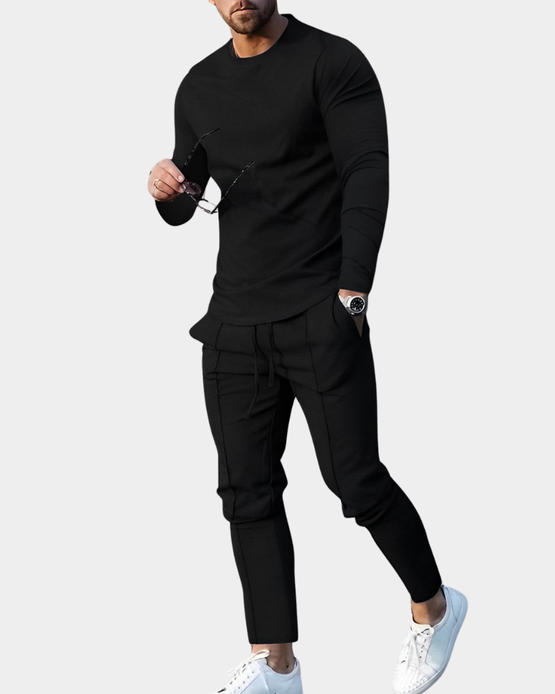 Mikkel | Slank Sportslig Langærmet T-Shirt Med Rund Hals