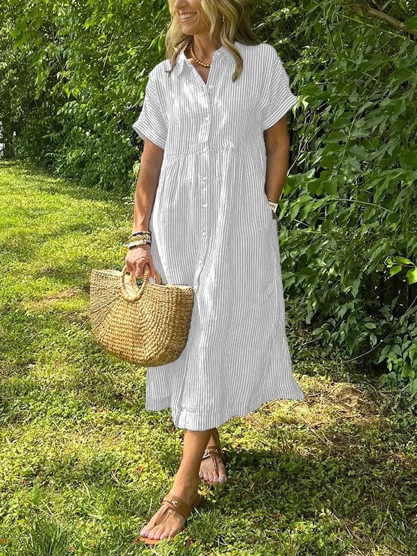 Regine | Stribet midi skjortekjole med knapper til afslappede dage