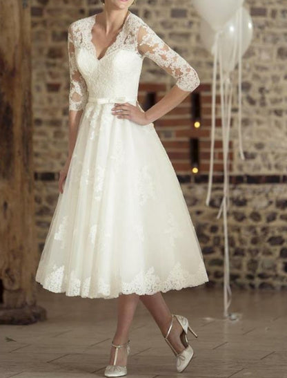 Dame Vintage Blonde Brudekjole Midi Længde