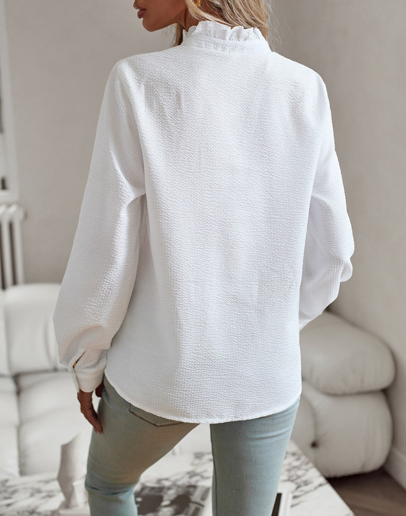 Stilfuld Elegant Flæset Knappet Bluse
