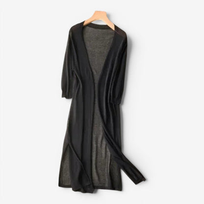Dame Cardigan med Åben Front og Lange Ærmer