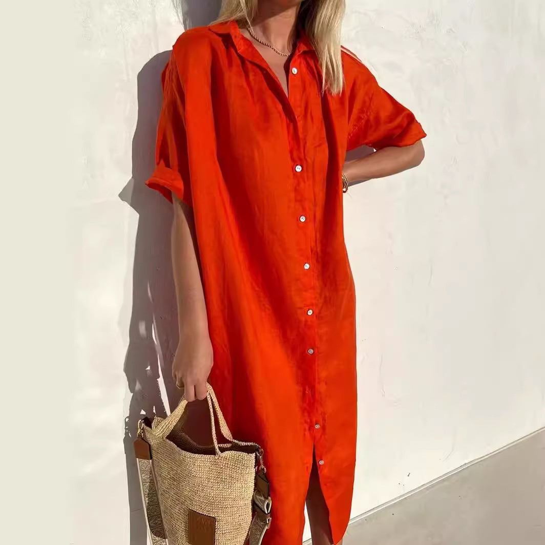 Elegant Stilfuld Komfortabel Lang Skjortekjole