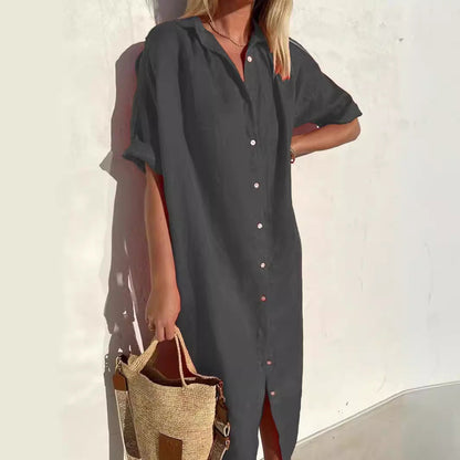 Elegant Stilfuld Komfortabel Lang Skjortekjole
