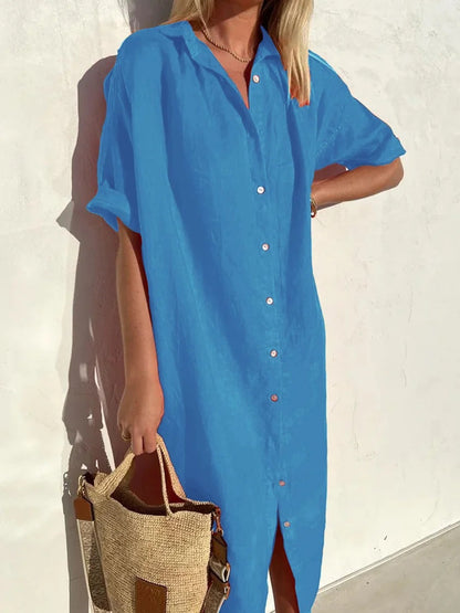 Elegant Stilfuld Komfortabel Lang Skjortekjole