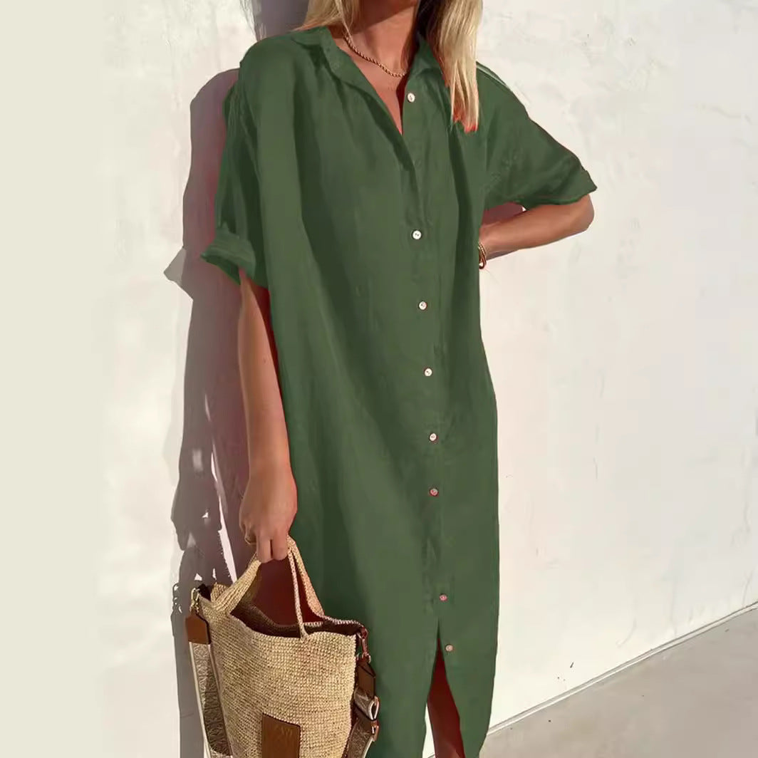 Elegant Stilfuld Komfortabel Lang Skjortekjole