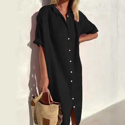Elegant Stilfuld Komfortabel Lang Skjortekjole