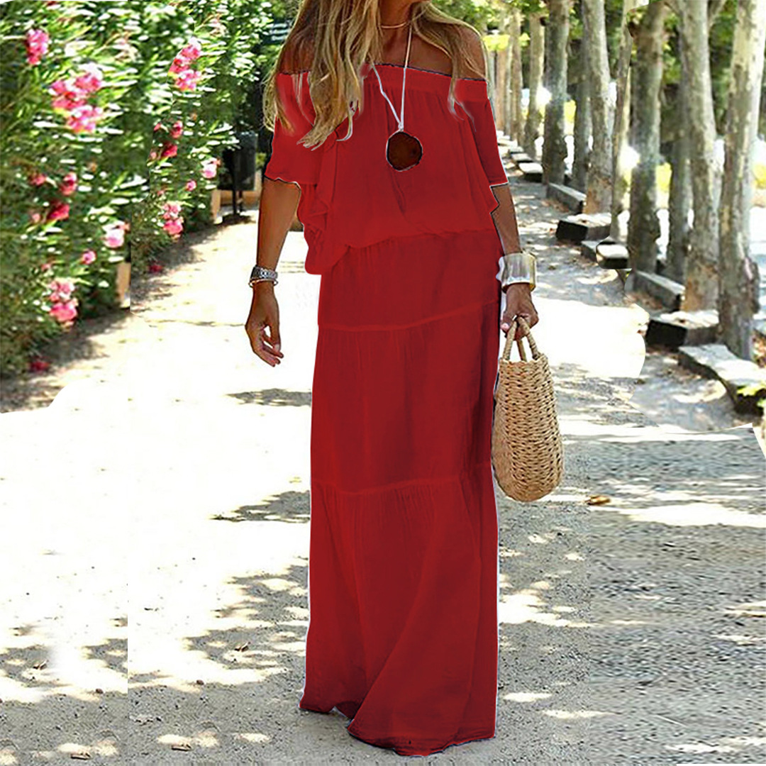 Dame Elegant Stilfuld Off-Shoulder Sommerkjole