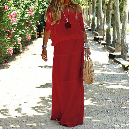 Dame Elegant Stilfuld Off-Shoulder Sommerkjole
