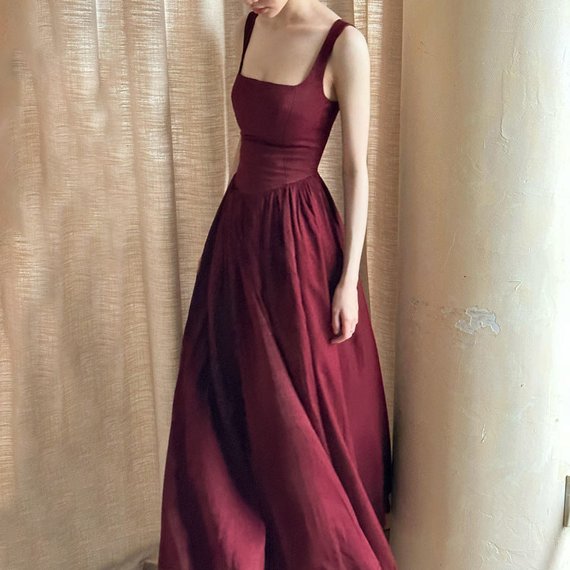 Dame Elegant Firkantet Hals Sommer Maxi Kjole