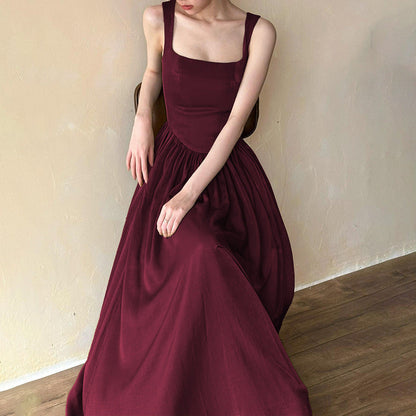 Dame Elegant Firkantet Hals Sommer Maxi Kjole