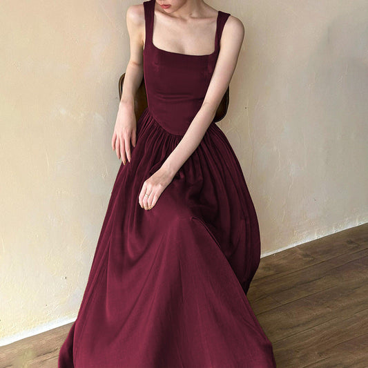 Dame Elegant Firkantet Hals Sommer Maxi Kjole
