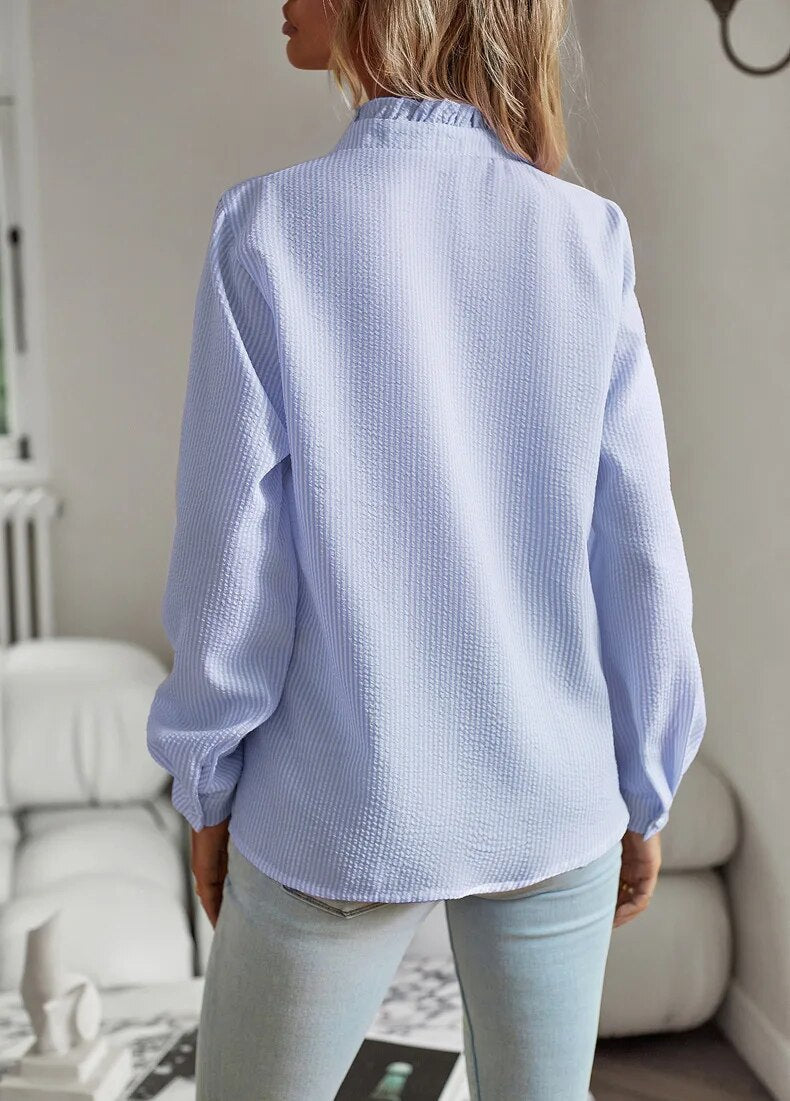 Stilfuld Elegant Flæset Knappet Bluse