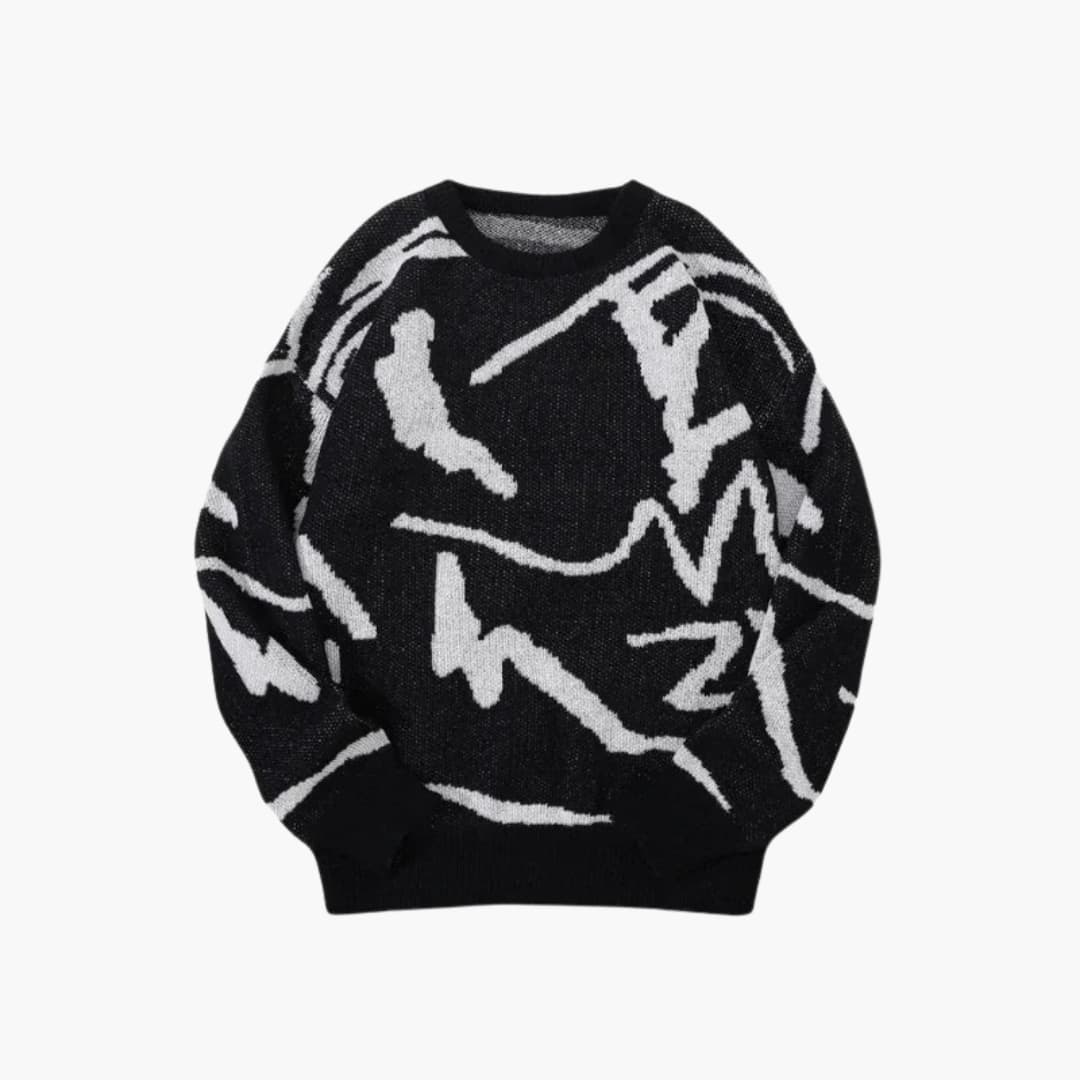 Carsten | Strikpullover med abstrakt print og bløde ribkanter