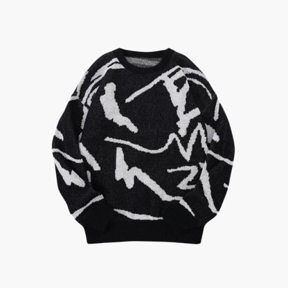 Carsten | Strikpullover med abstrakt print og bløde ribkanter