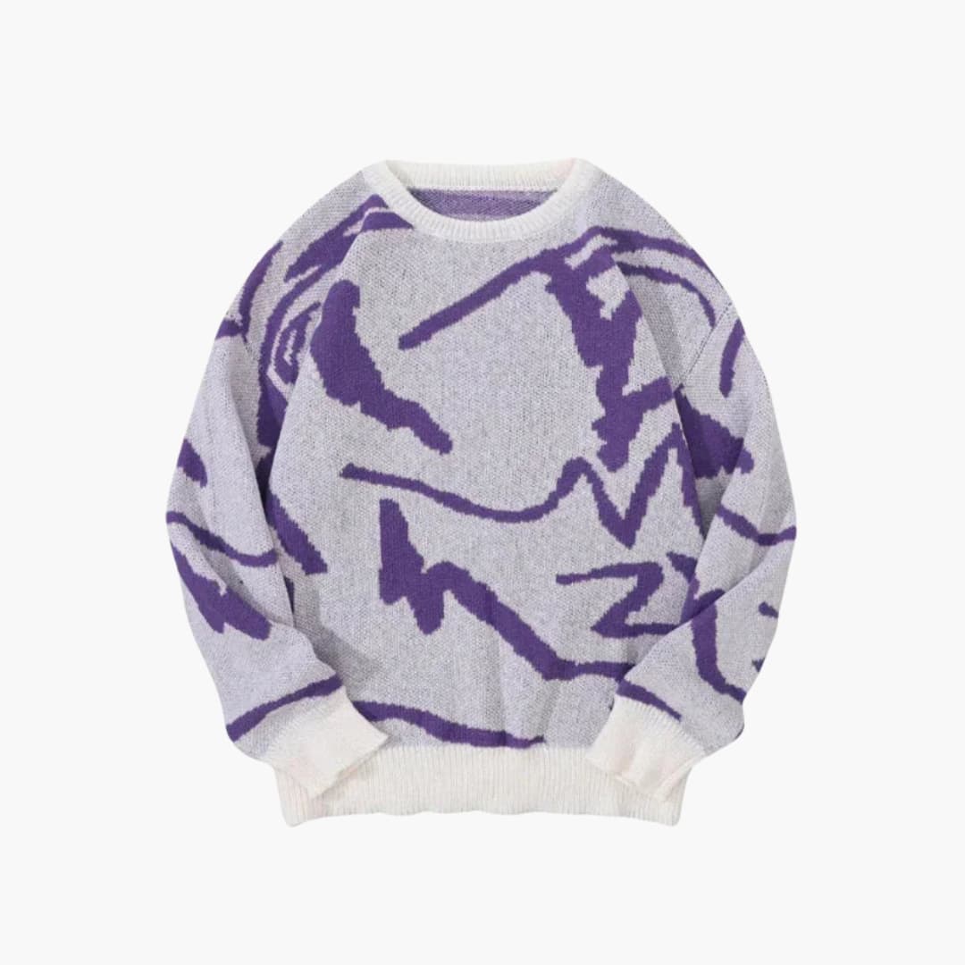 Carsten | Strikpullover med abstrakt print og bløde ribkanter