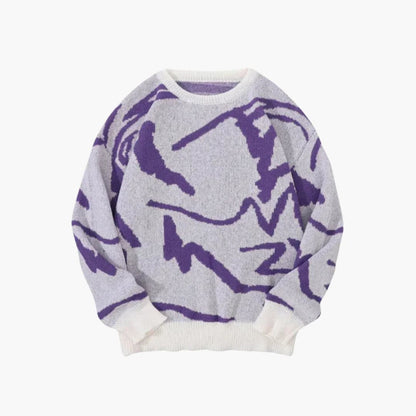 Carsten | Strikpullover med abstrakt print og bløde ribkanter