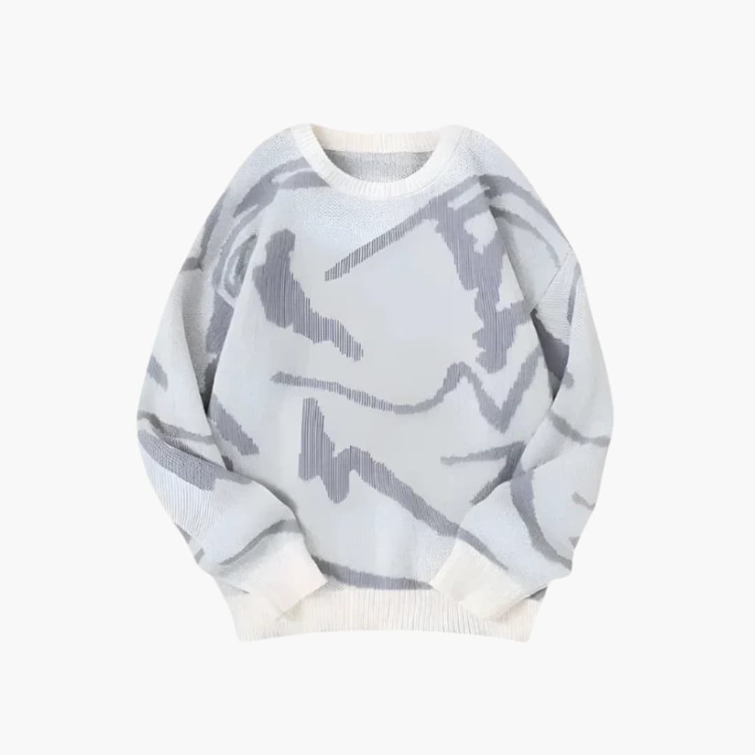 Carsten | Strikpullover med abstrakt print og bløde ribkanter