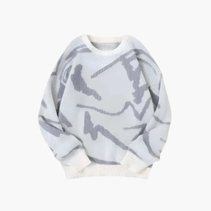 Carsten | Strikpullover med abstrakt print og bløde ribkanter