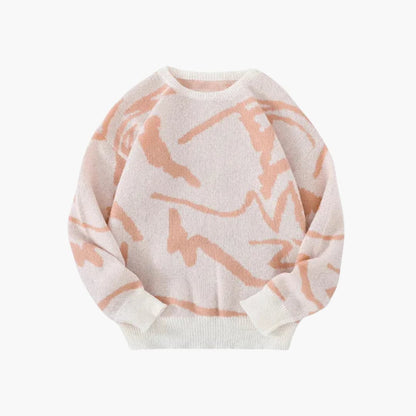 Carsten | Strikpullover med abstrakt print og bløde ribkanter
