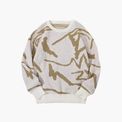 Carsten | Strikpullover med abstrakt print og bløde ribkanter