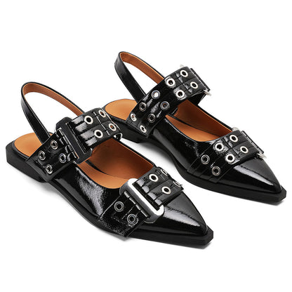 Lena - Slingback sko med spids tå og dekorative spænder