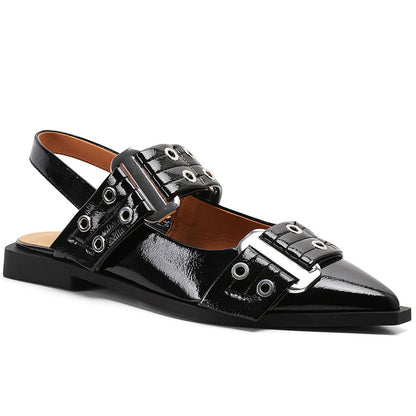 Lena - Slingback sko med spids tå og dekorative spænder