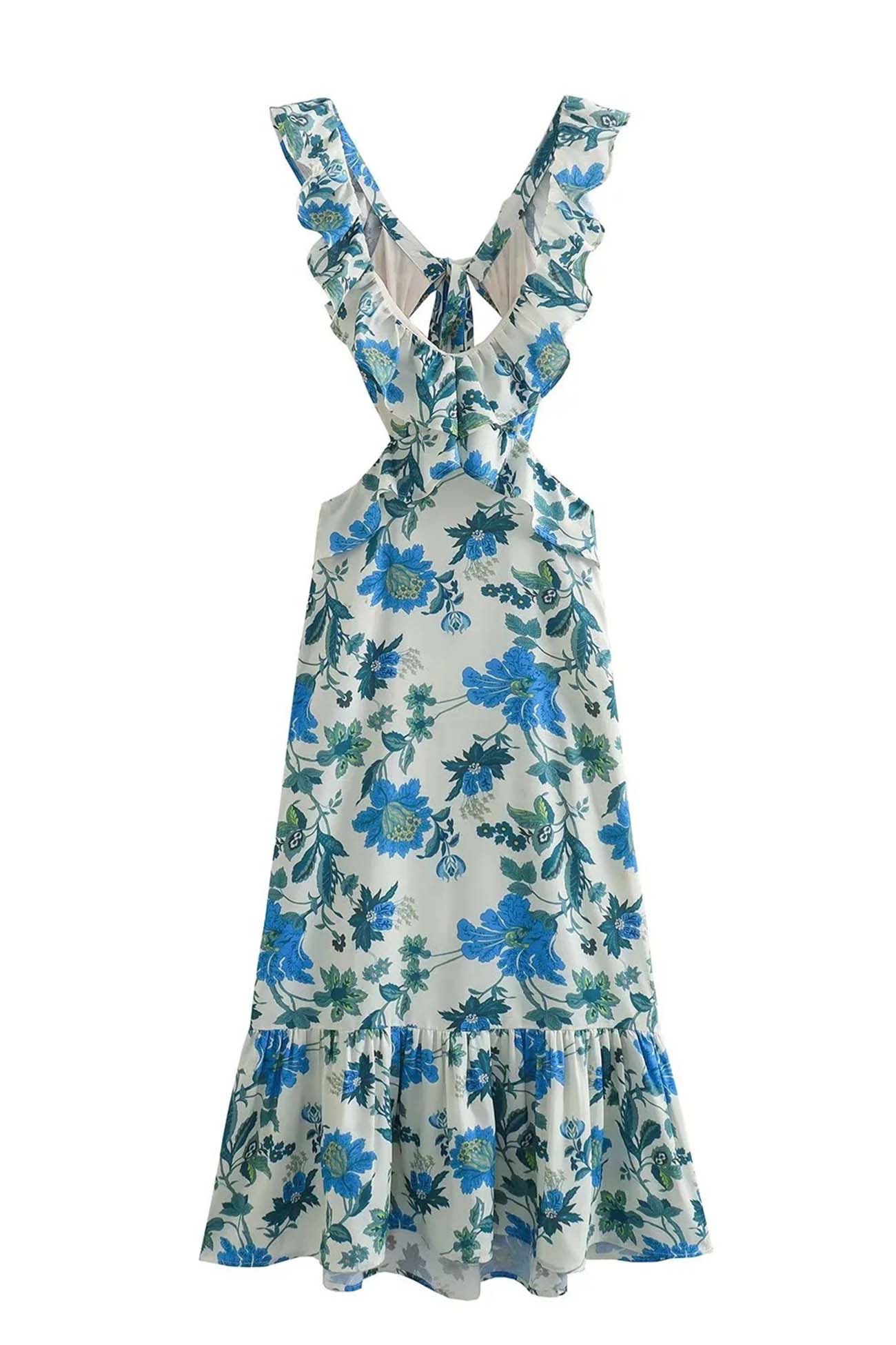 Blomstret Elegant Sommer Maxi Kjole Med Flæser