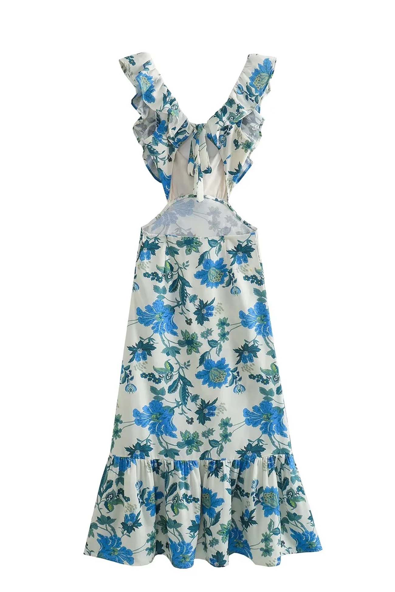 Blomstret Elegant Sommer Maxi Kjole Med Flæser