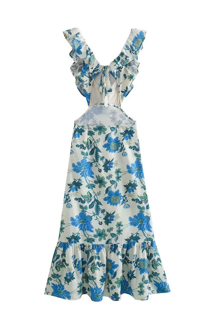 Blomstret Elegant Sommer Maxi Kjole Med Flæser