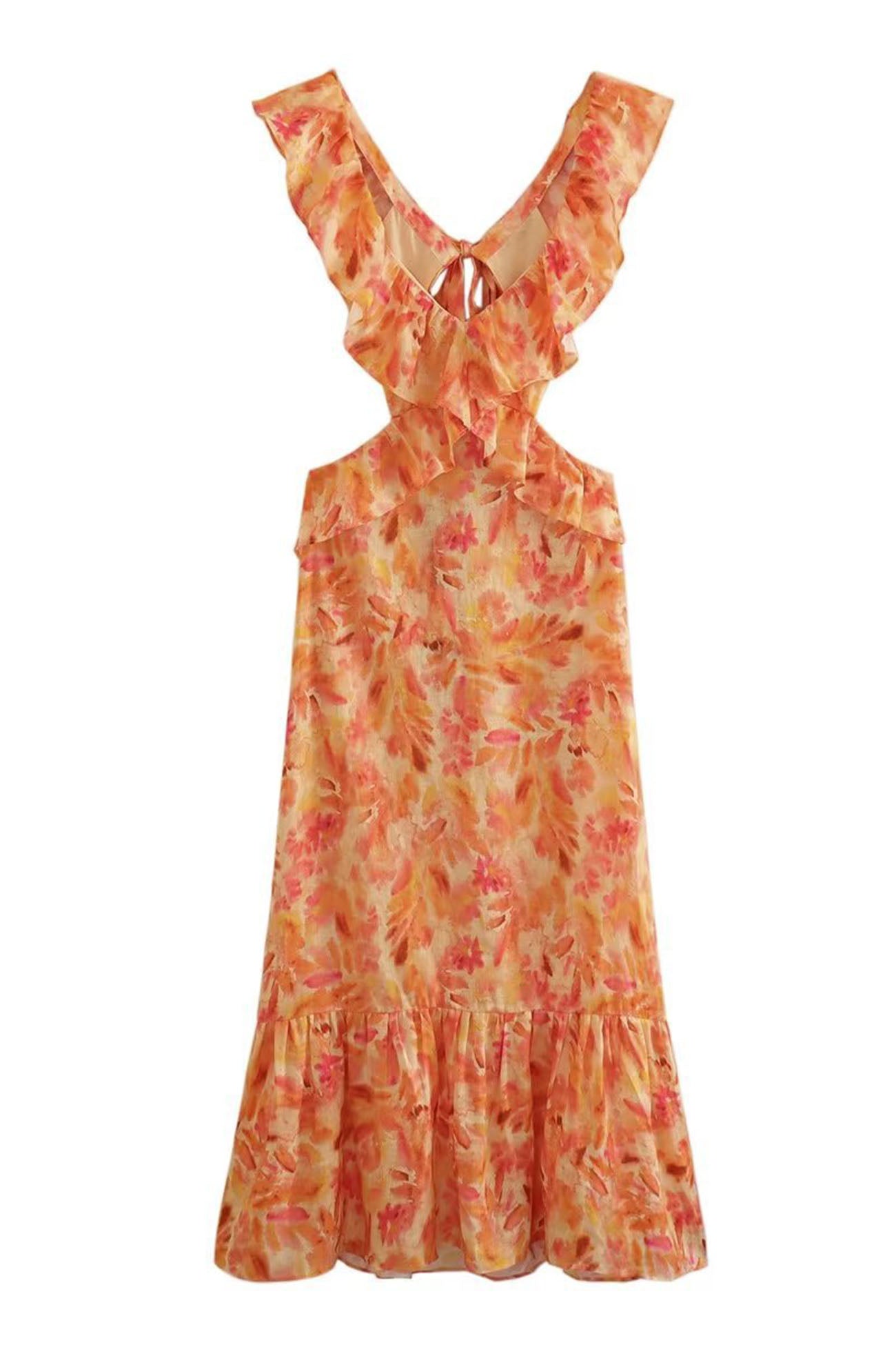 Blomstret Elegant Sommer Maxi Kjole Med Flæser