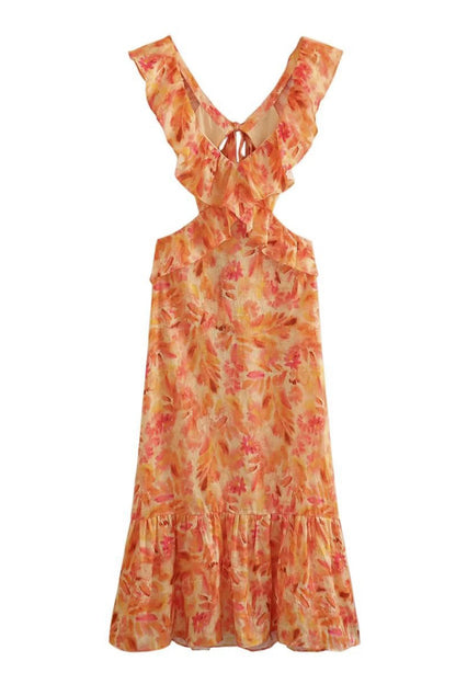 Blomstret Elegant Sommer Maxi Kjole Med Flæser