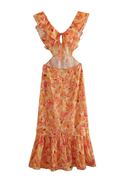 Blomstret Elegant Sommer Maxi Kjole Med Flæser