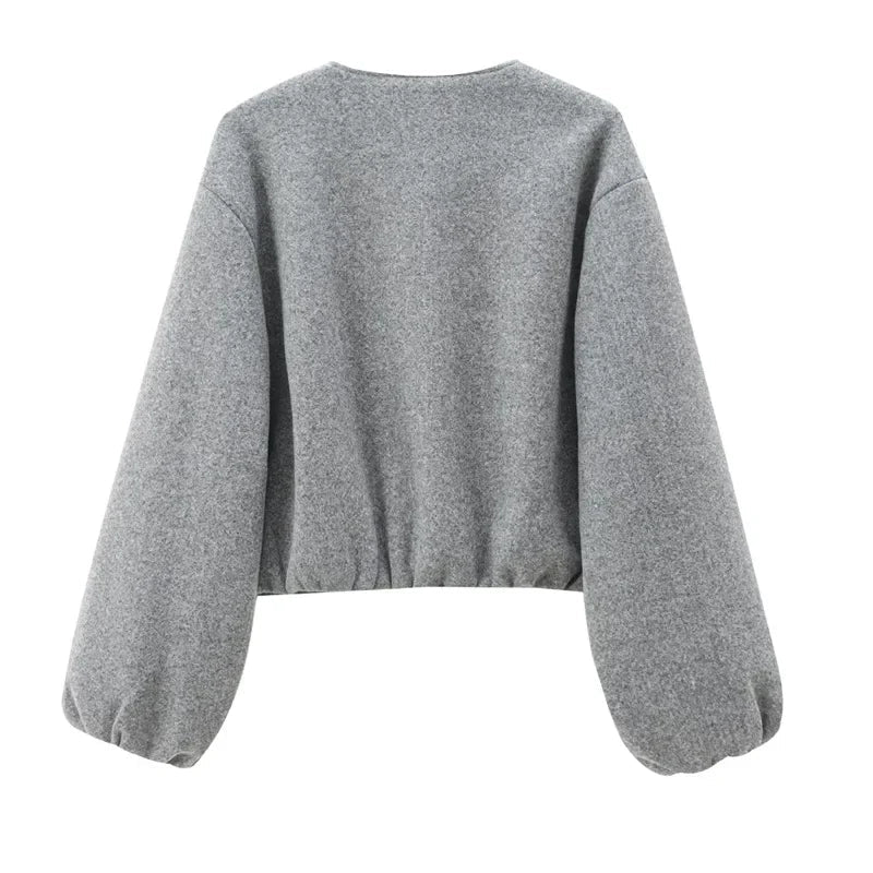 Dame Stilfuld Cropped Zip-Up Ballonærme Jakke