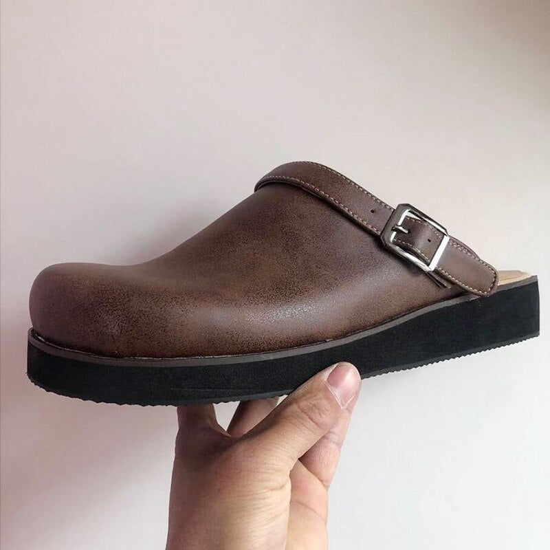 Komfortable Brune Læder Slip-On Træsko