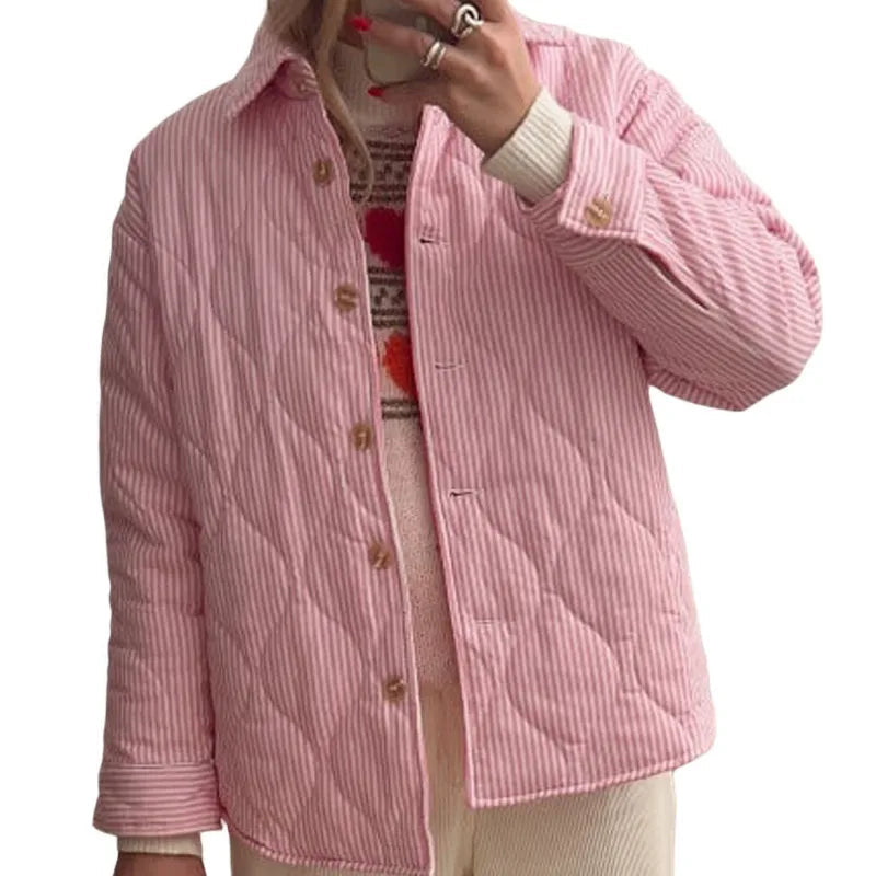 Celia - Dame oversized jakke med knaplukning og stribet