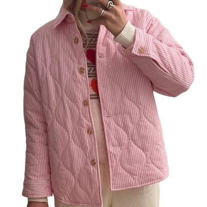 Celia - Dame oversized jakke med knaplukning og stribet