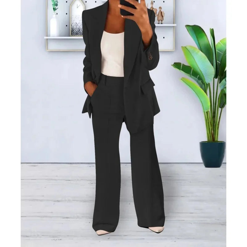 Elegant Formelt Sæt med Skræddersyet Lang Blazer til Dame