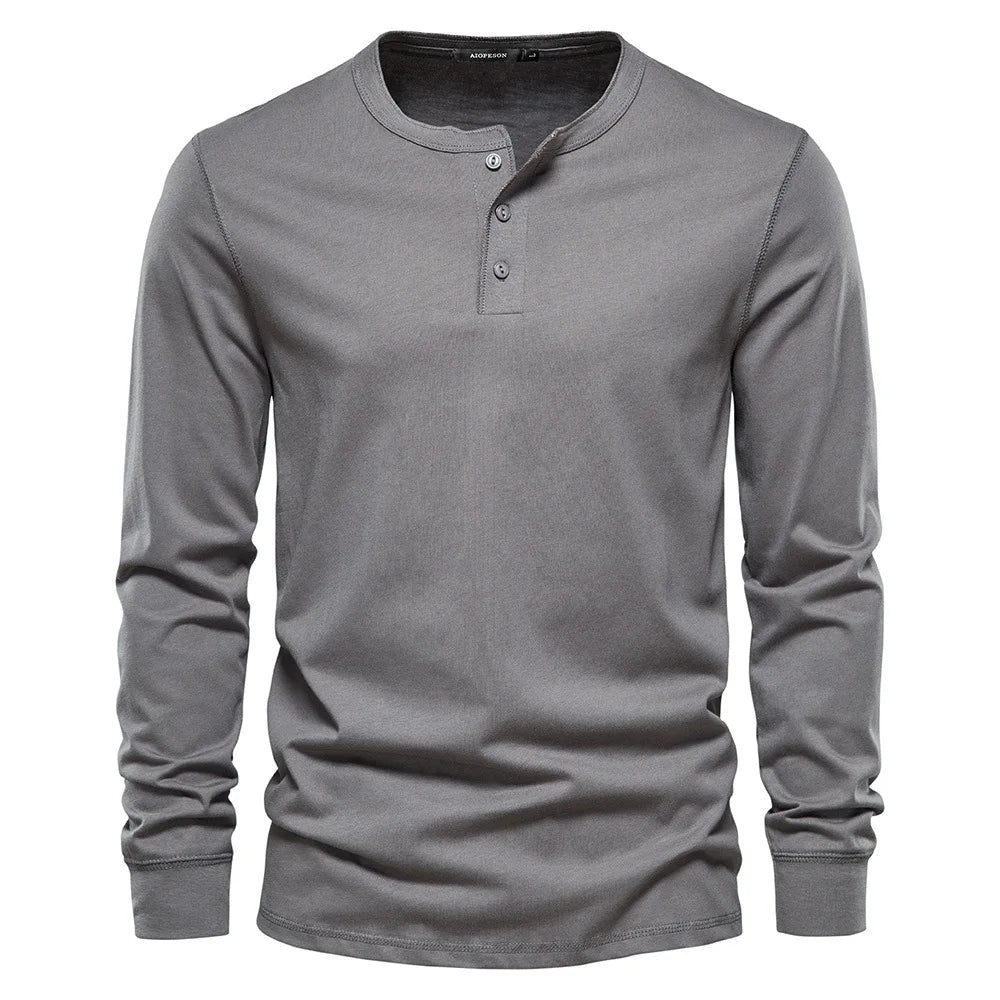 Moderne Komfortabel Stilfuld Langærmet Henley-Shirt