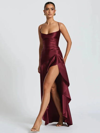 Dame Moderne Elegant Satin Bryllupsgæst Kjole