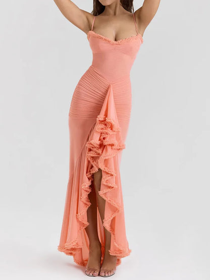 Dame Elegant Flæset High-Low Bryllupsgæst Kjole