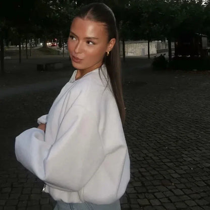 Dame Stilfuld Cropped Zip-Up Ballonærme Jakke